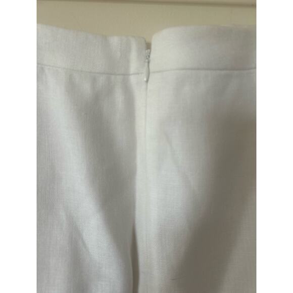 J Crew Pencil Midi Skirt 100% Linen Size 12 White w/ Navy Rickrack Trim Worn 1X - Picture 5 of 10
